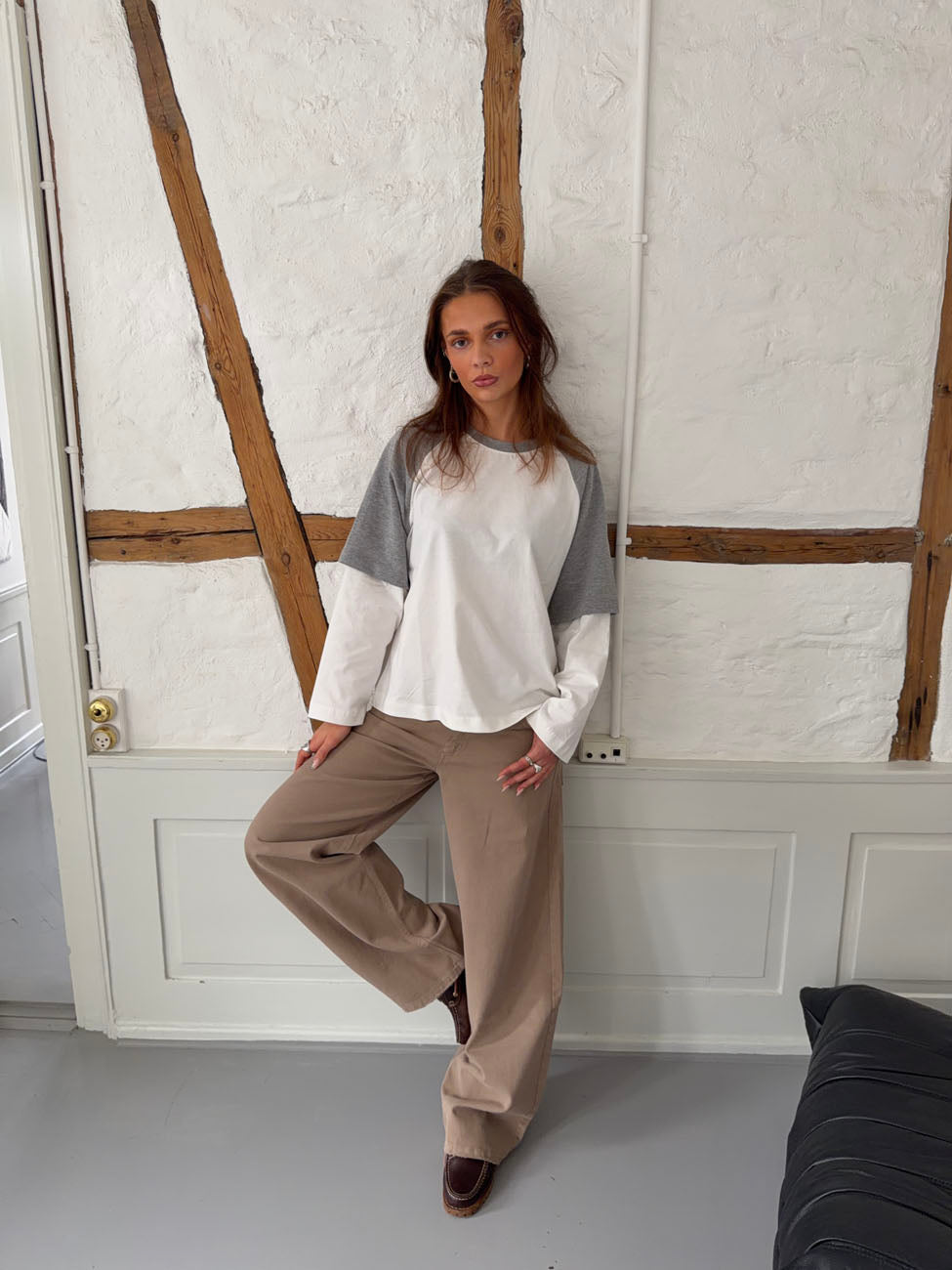 Blaine t-shirt med lange ærmer - Grå/hvid