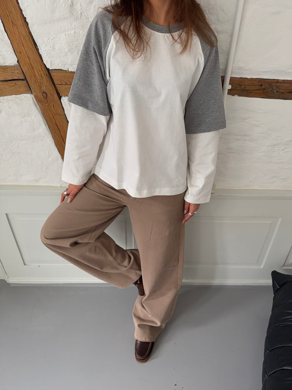 Blaine t-shirt med lange ærmer - Grå/hvid