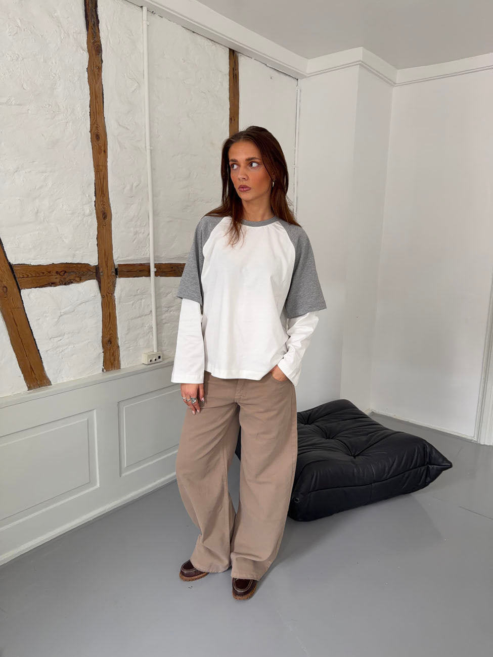 Blaine t-shirt med lange ærmer - Grå/hvid