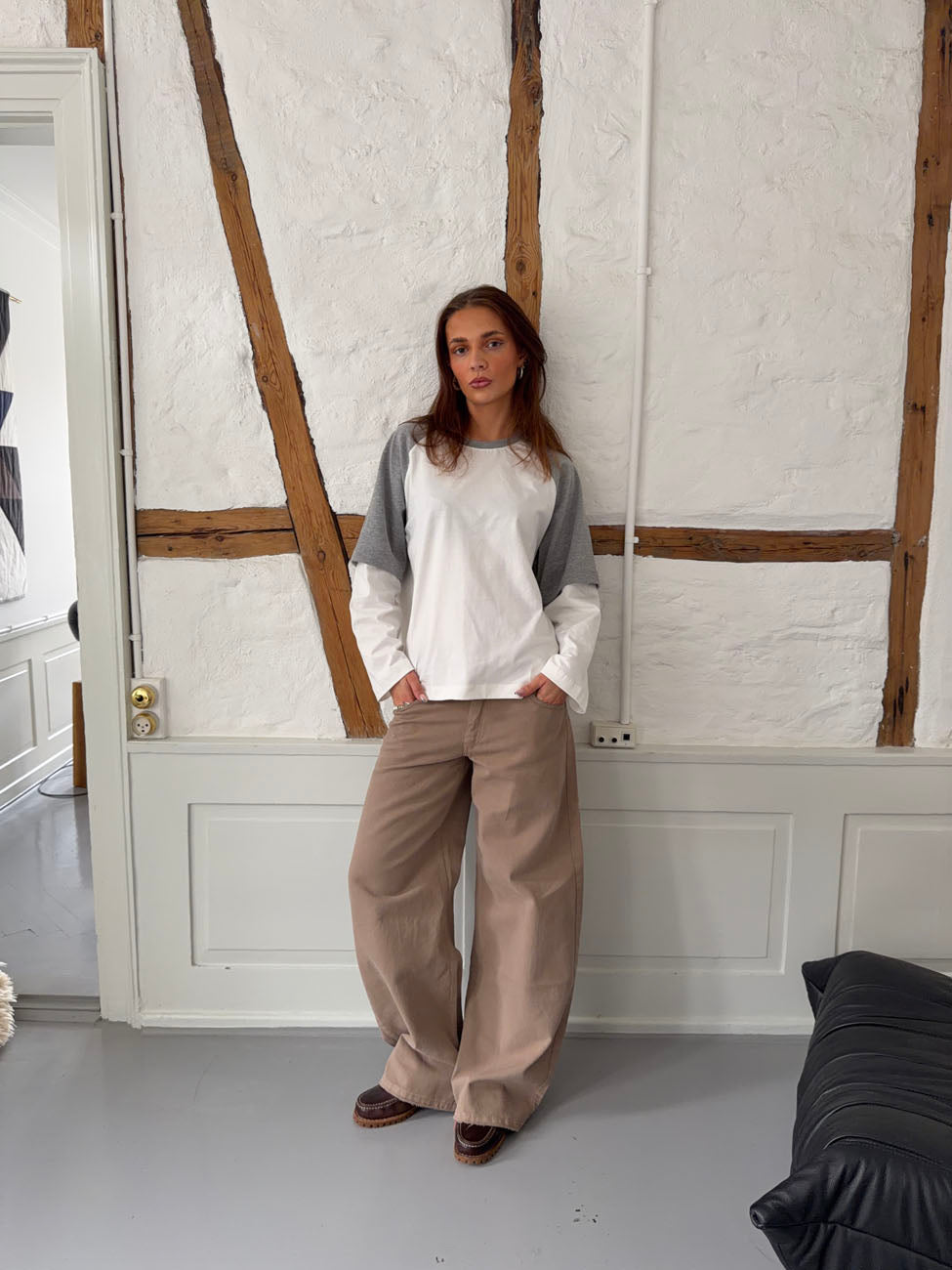 Blaine t-shirt med lange ærmer - Grå/hvid