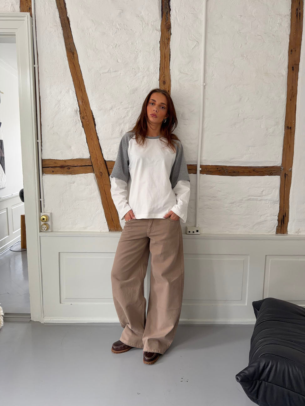 Blaine t-shirt med lange ærmer - Grå/hvid