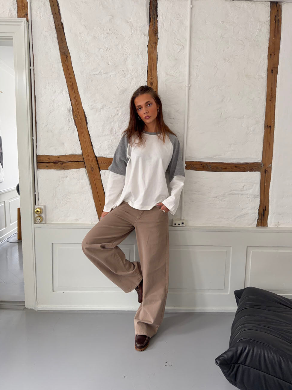 Blaine t-shirt med lange ærmer - Grå/hvid