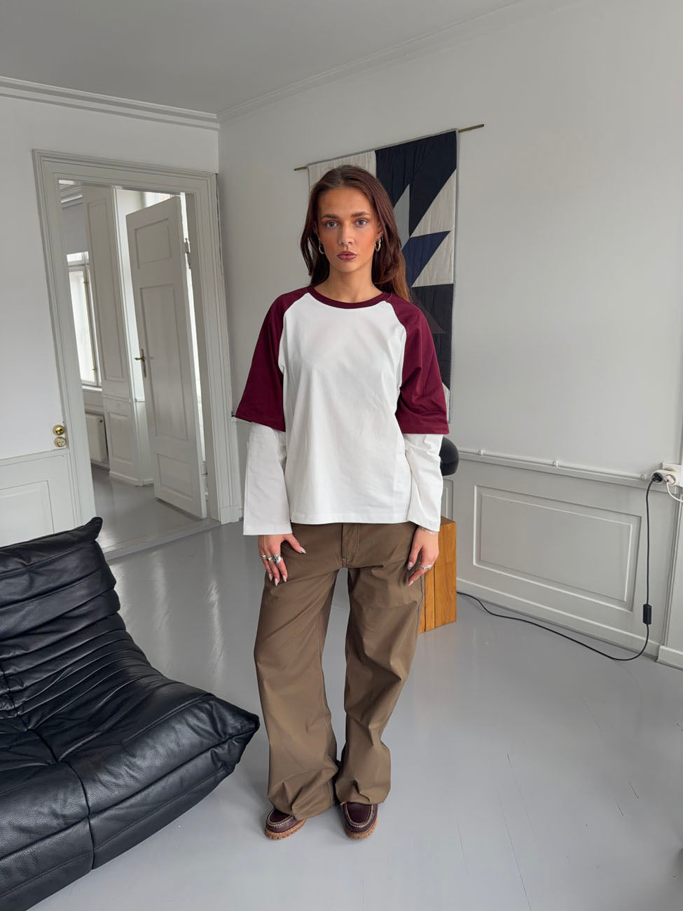 Blaine t-shirt med lange ærmer - Rød/hvid