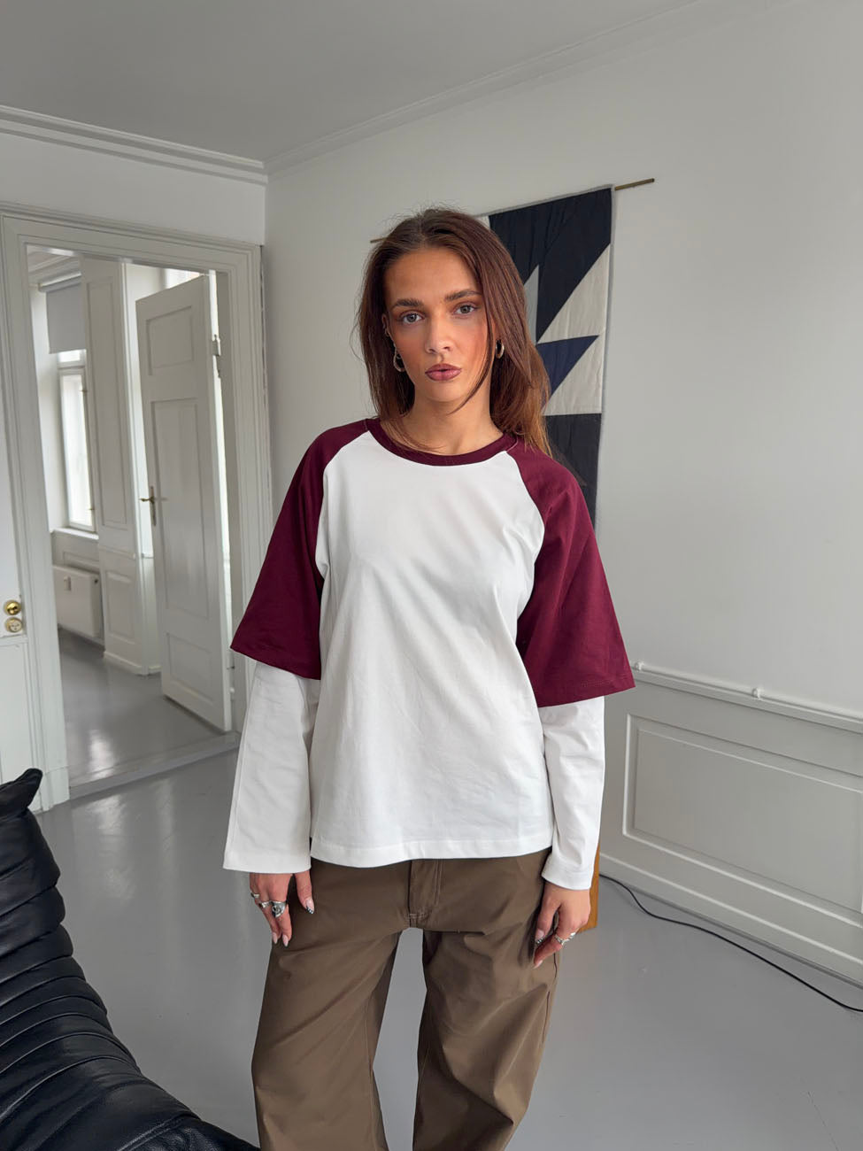 Blaine t-shirt med lange ærmer - Rød/hvid