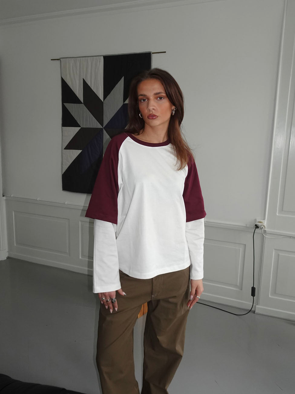 Blaine t-shirt med lange ærmer - Rød/hvid