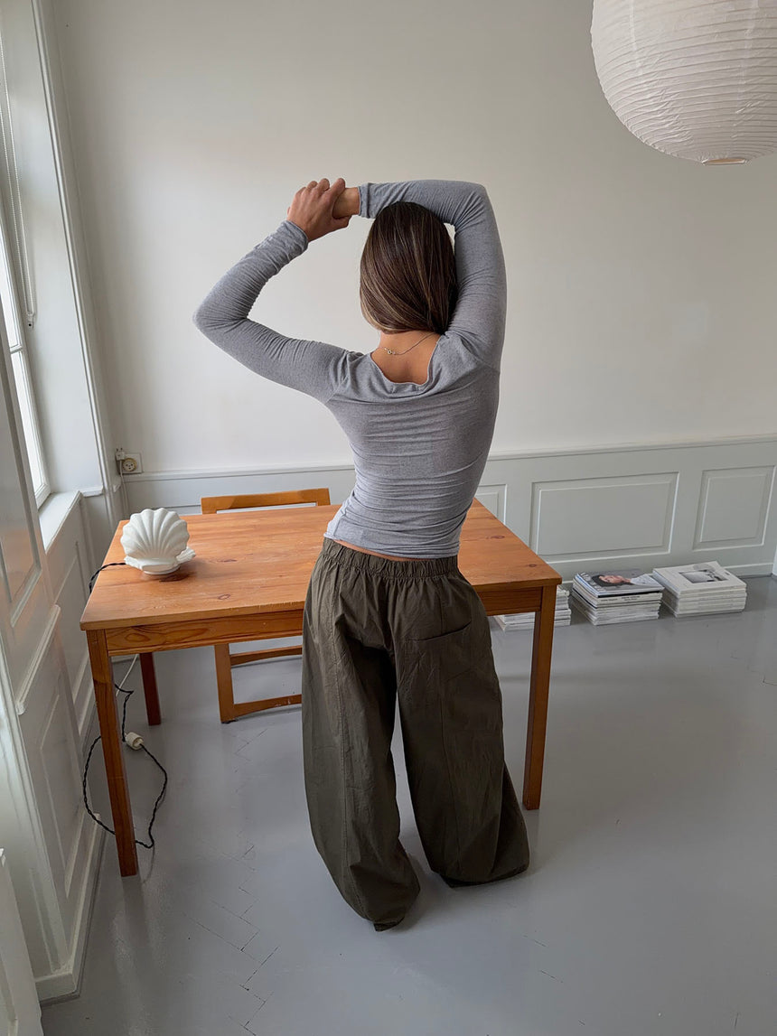 Kaia langærmet cashmere bluse - Grå