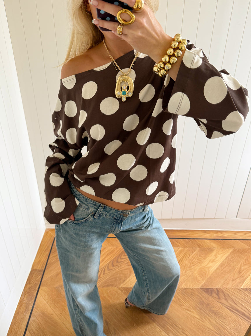 Scandivv langærmet med prikker - Brun/creme