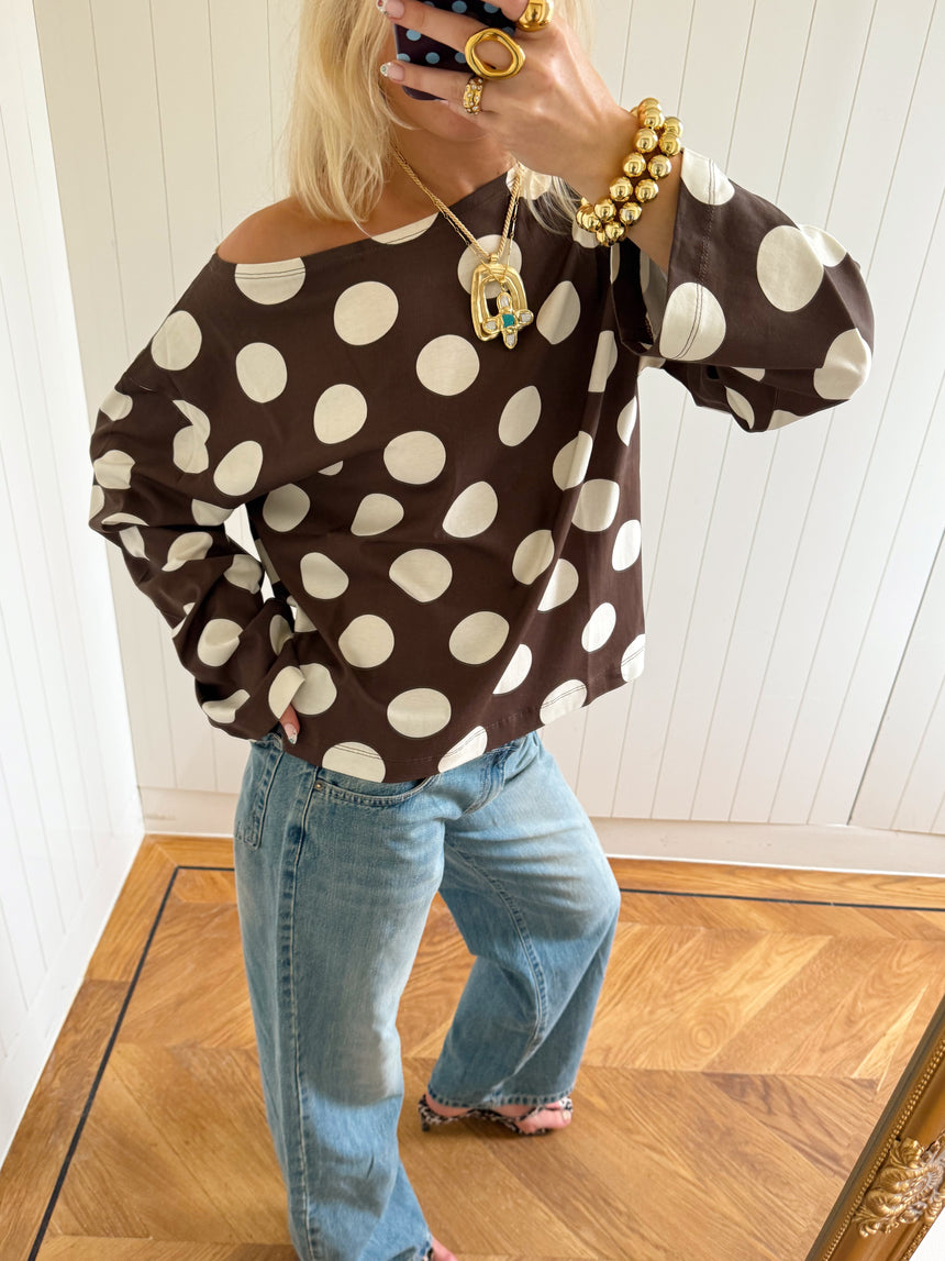 Scandivv langærmet med prikker - Brun/creme