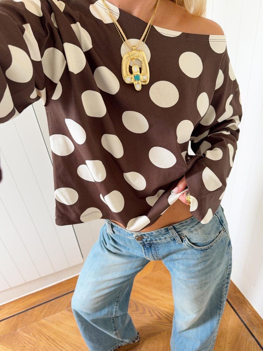 Scandivv langærmet med prikker - Brun/creme