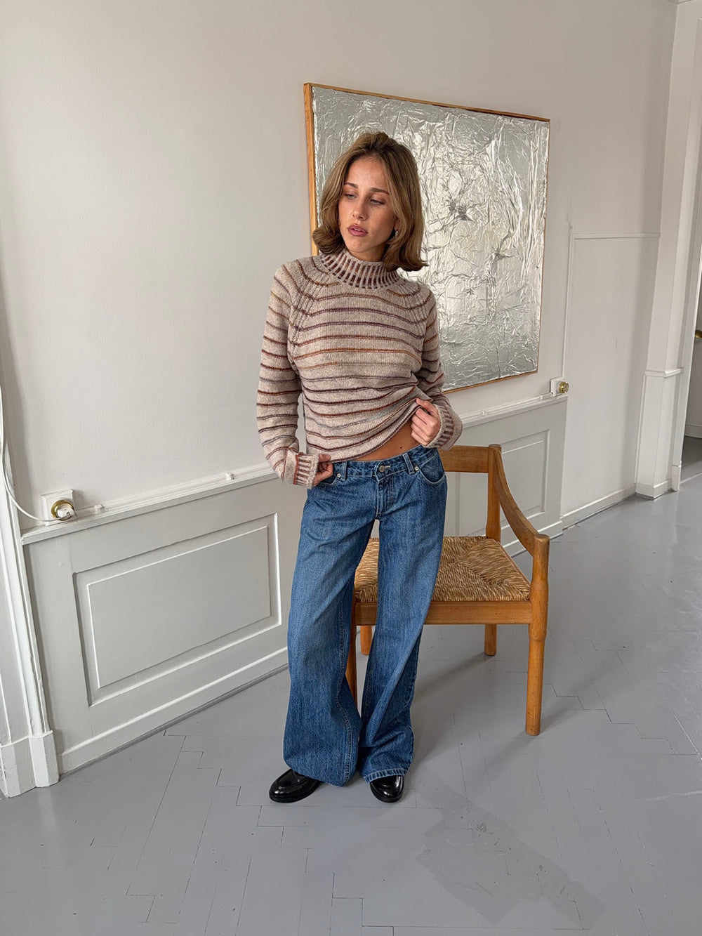 Floraline lavtaljede jeans - Blå denim