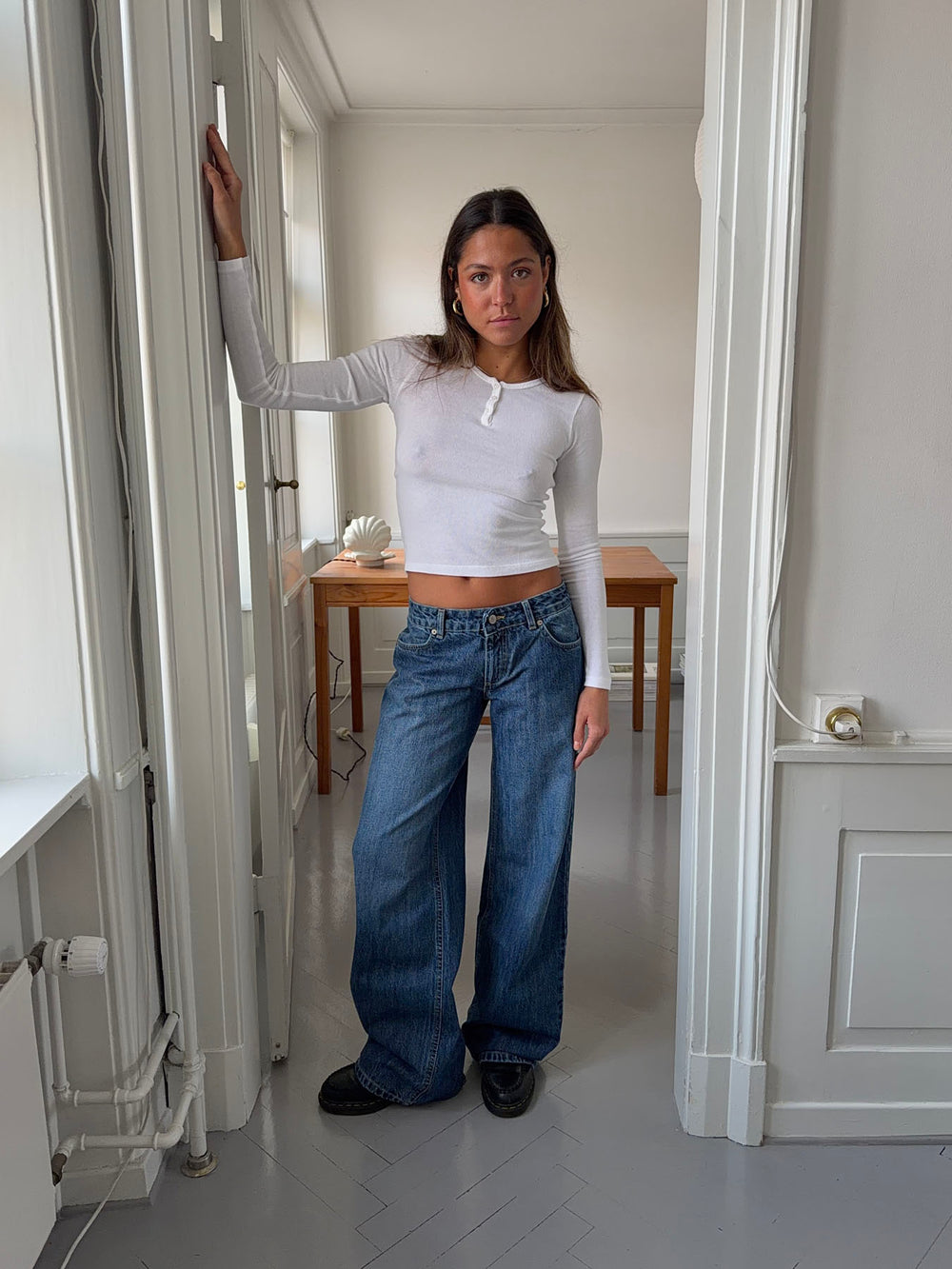Floraline lavtaljede jeans - Blå denim