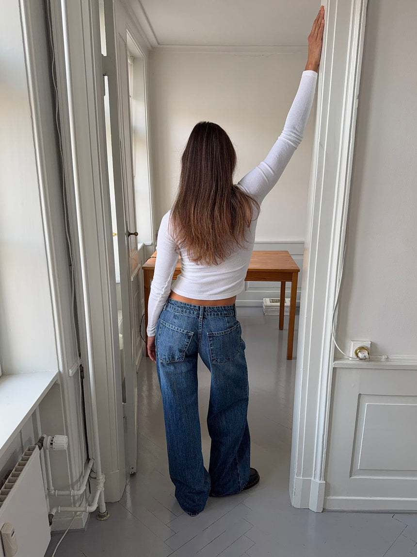 Floraline lavtaljede jeans - Blå denim