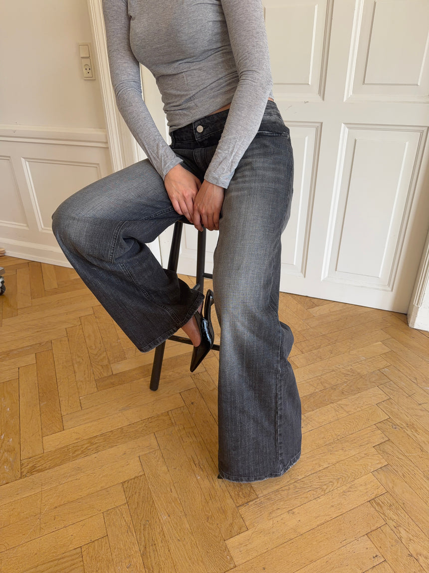 Floraline lavtaljede jeans - Grå denim