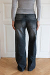 Floraline lavtaljede jeans - Grå denim
