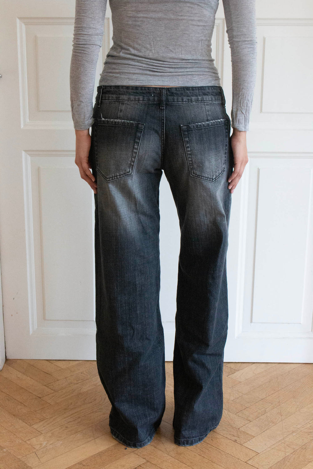 Floraline lavtaljede jeans - Grå denim