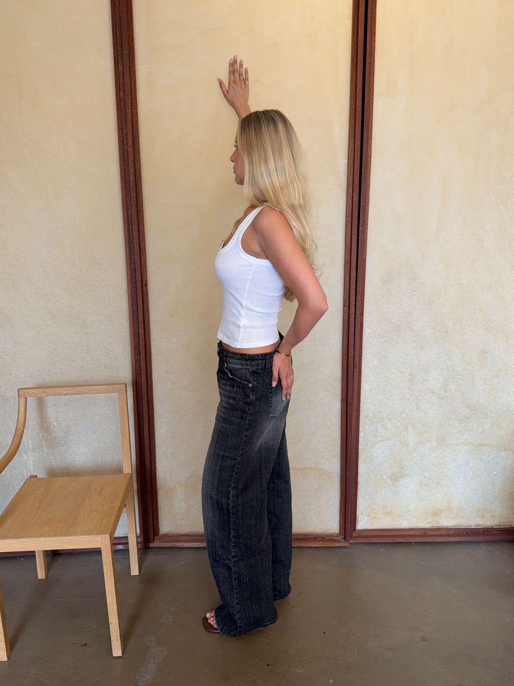 Floraline lavtaljede jeans - Grå denim