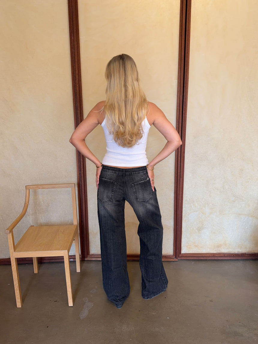 Floraline lavtaljede jeans - Grå denim