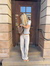 Emmaline lavtaljede jeans - Lys beige