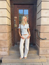 Emmaline lavtaljede jeans - Lys beige