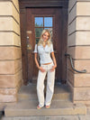 Emmaline lavtaljede jeans - Lys beige