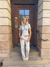 Emmaline lavtaljede jeans - Lys beige