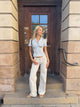 Emmaline lavtaljede jeans - Lys beige