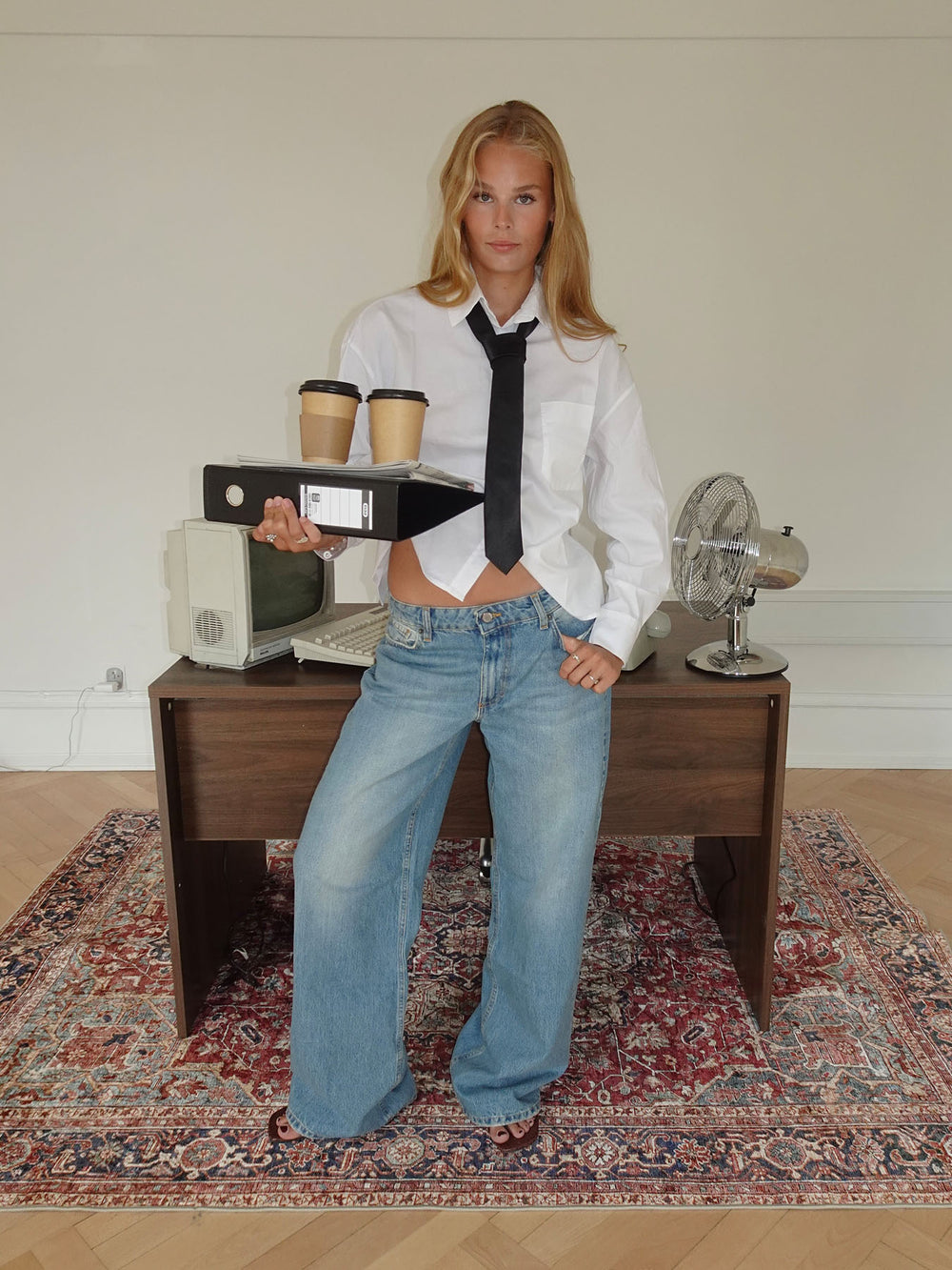 Yvina lavtaljede jeans - Lys denim