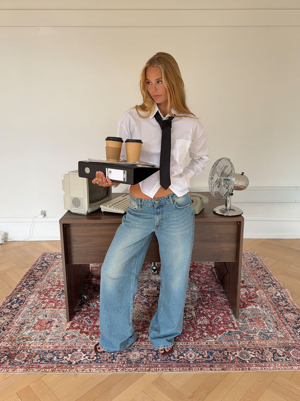 Yvina lavtaljede jeans - Lys denim