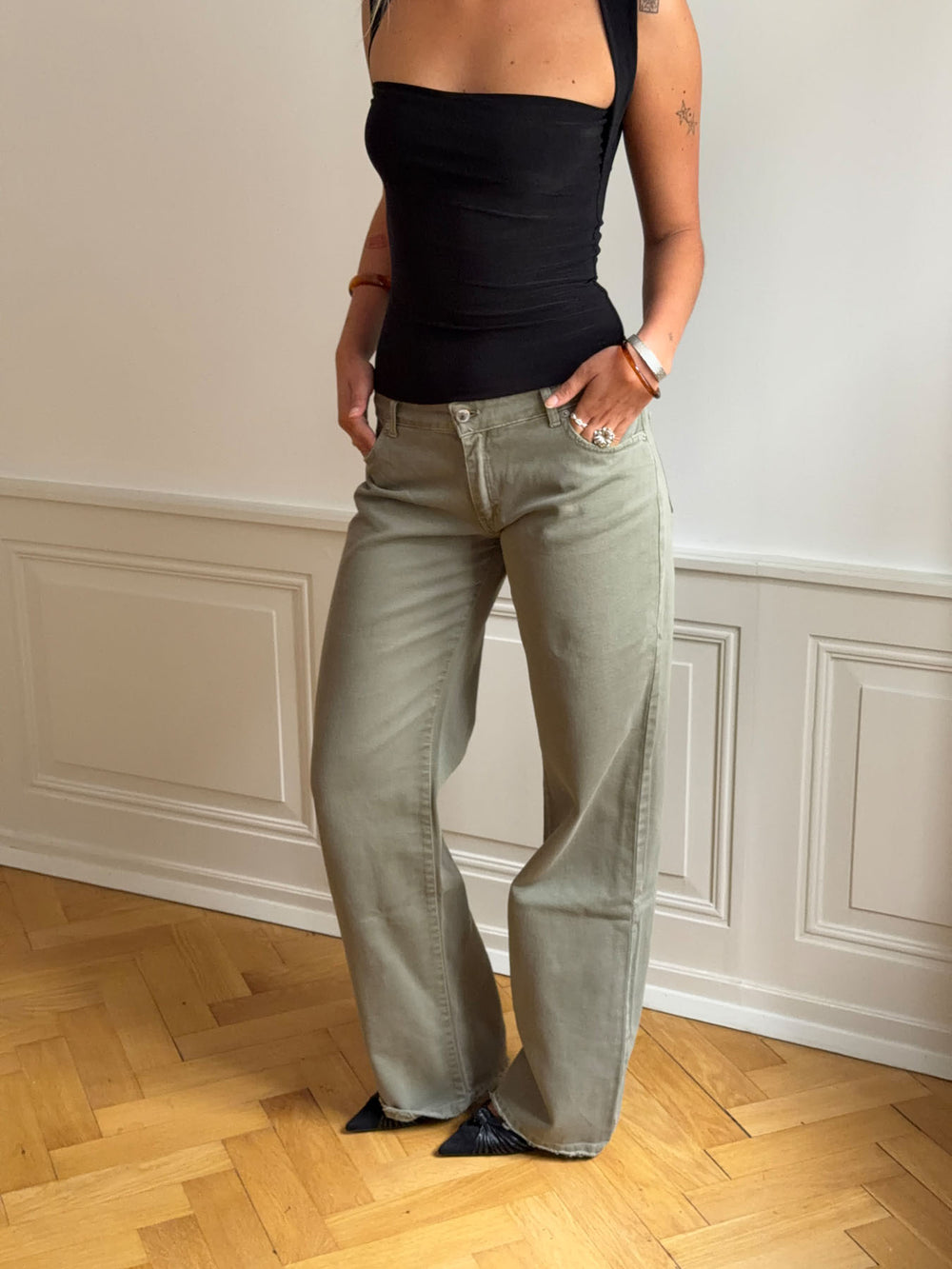 Tuva lavtaljede jeans - Sage grøn