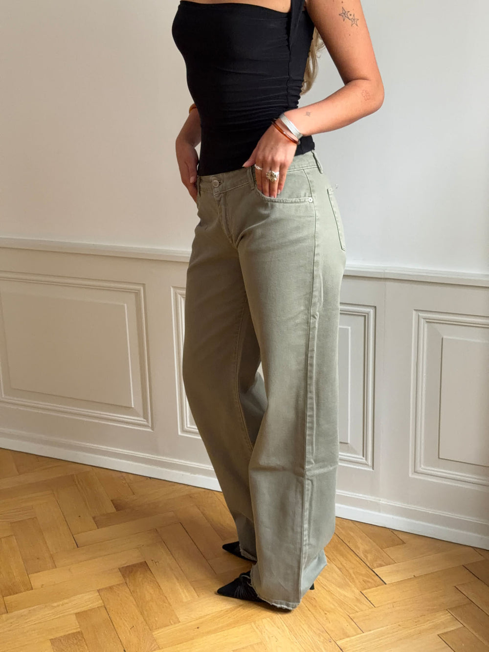 Tuva lavtaljede jeans - Sage grøn