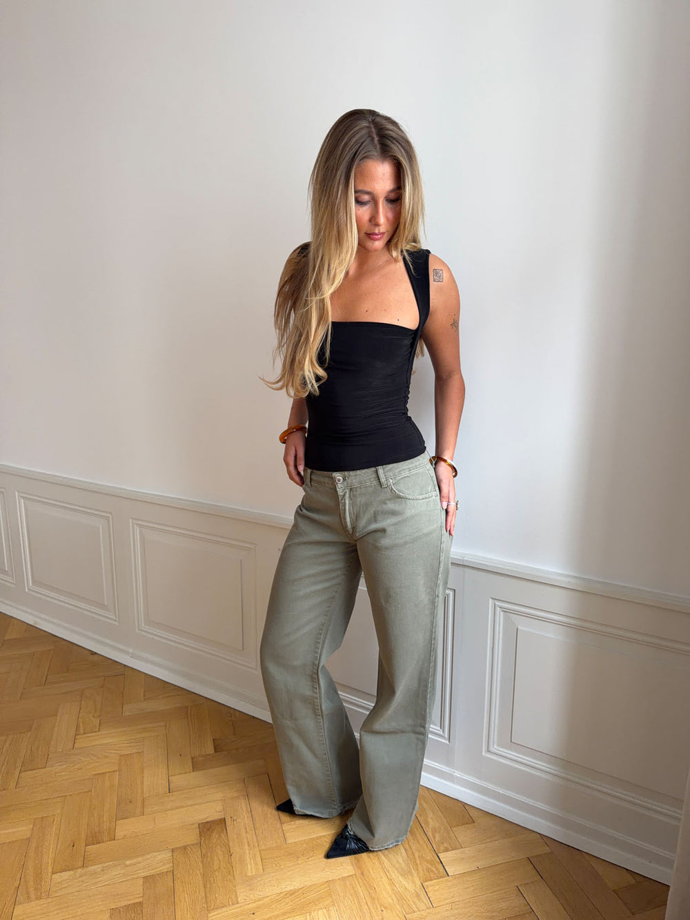 Tuva lavtaljede jeans - Sage grøn