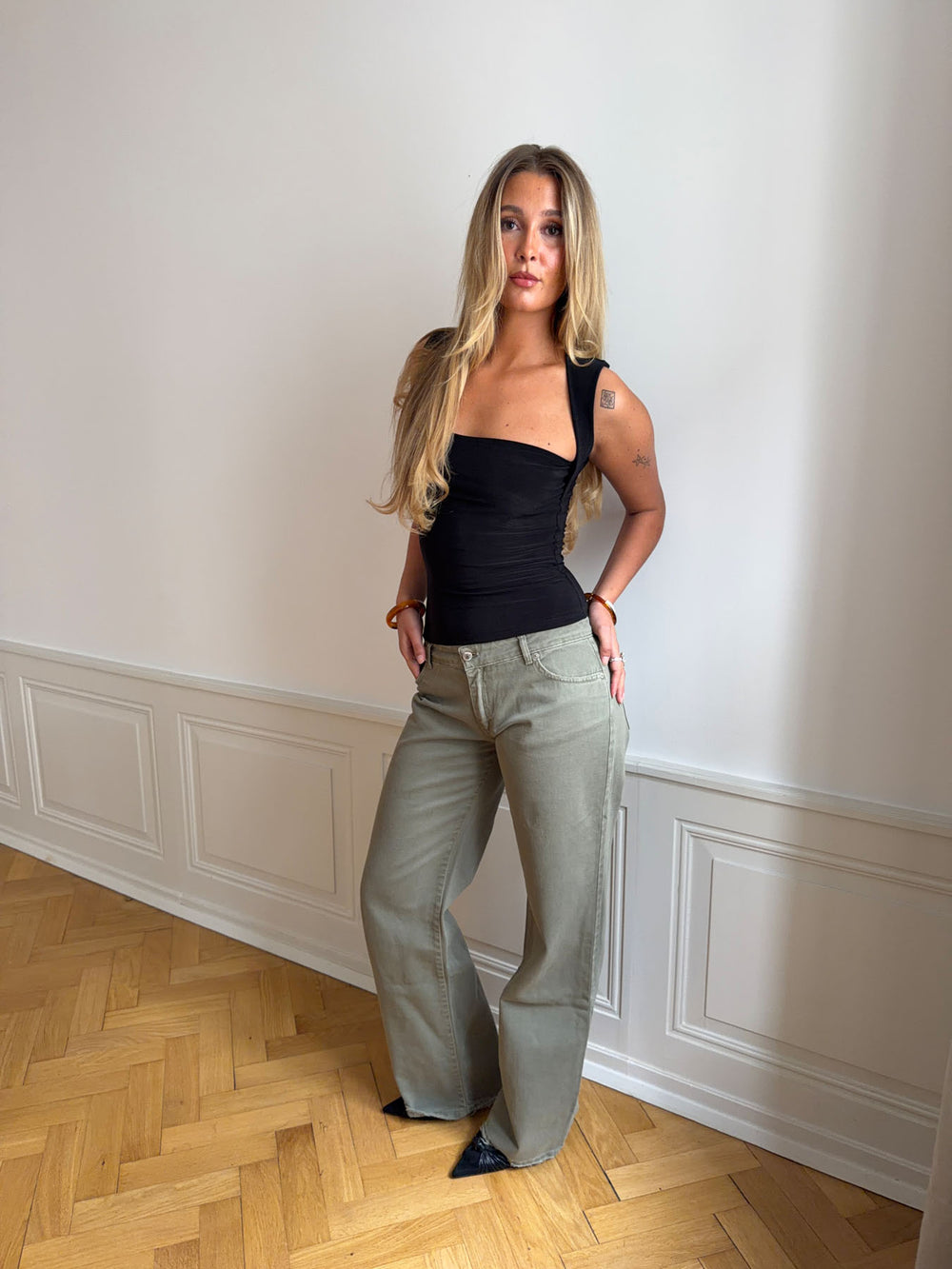 Tuva lavtaljede jeans - Sage grøn