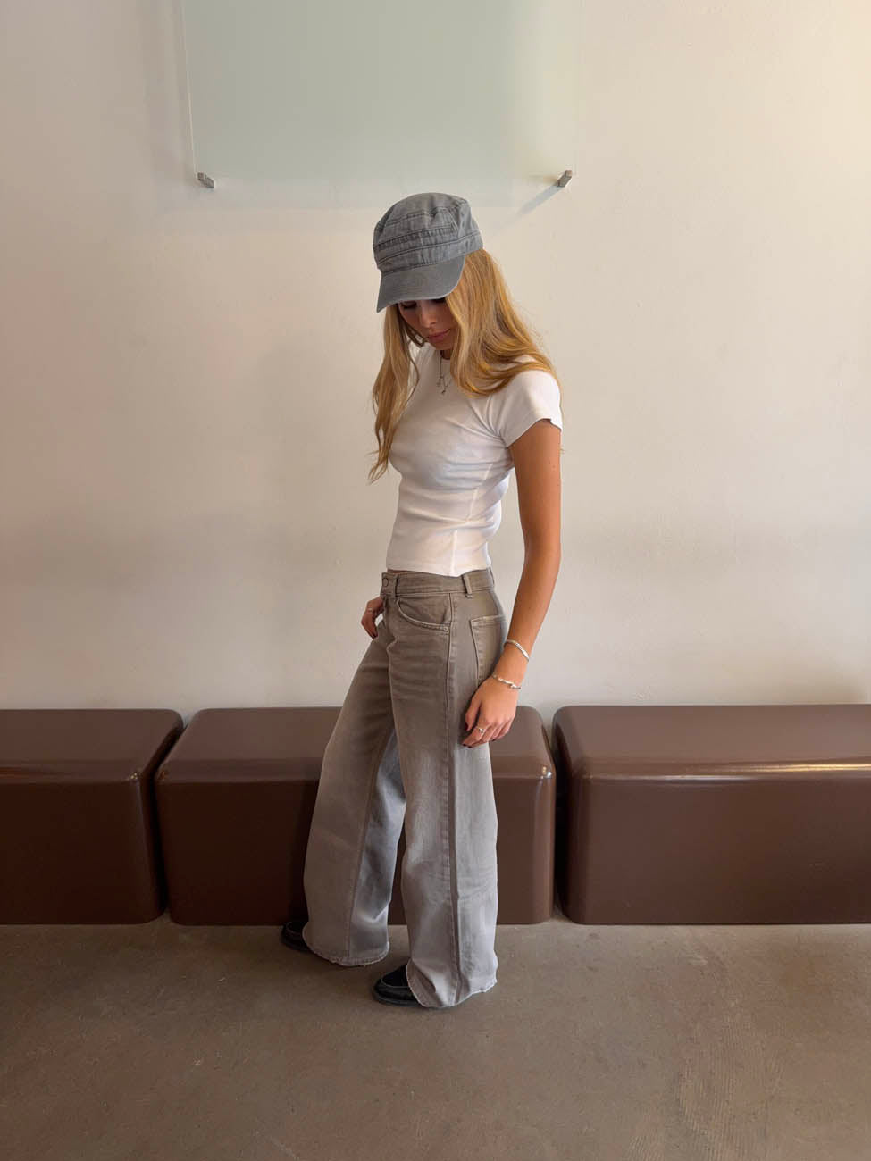 Audrena lavtaljede jeans - Sage grøn