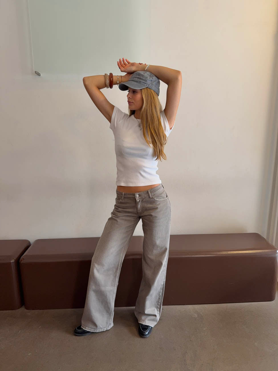 Audrena lavtaljede jeans - Sage grøn
