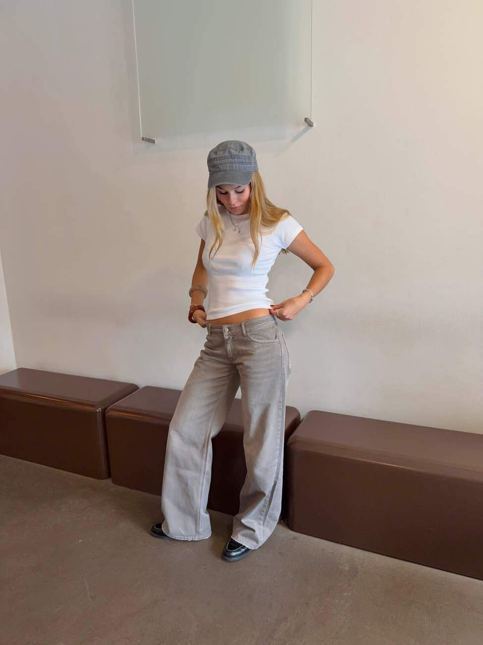 Audrena lavtaljede jeans - Sage grøn