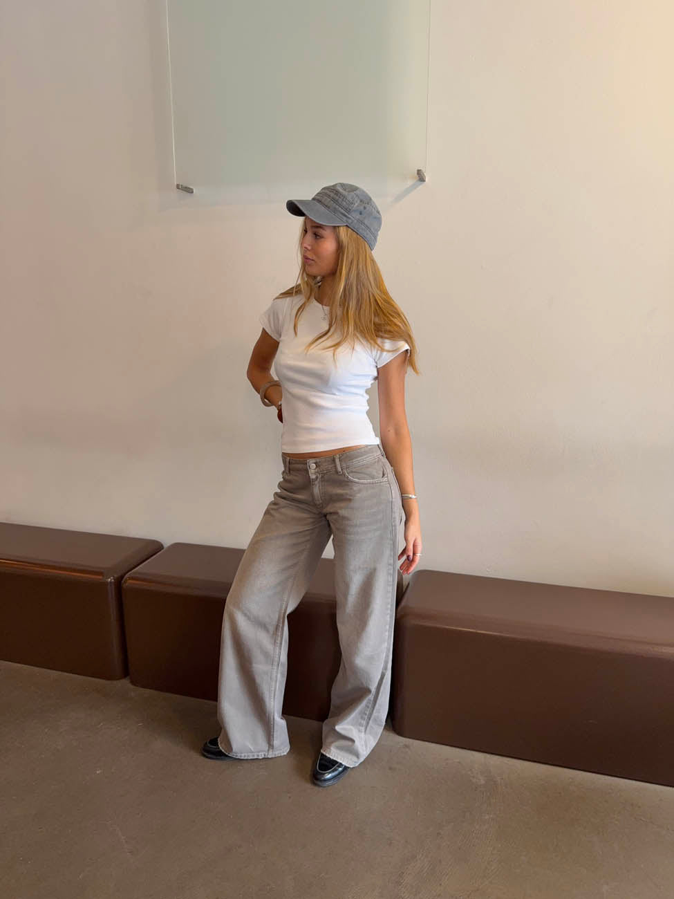 Audrena lavtaljede jeans - Sage grøn