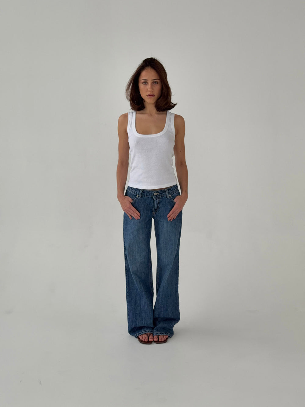 Floraline lavtaljede jeans - Blå denim