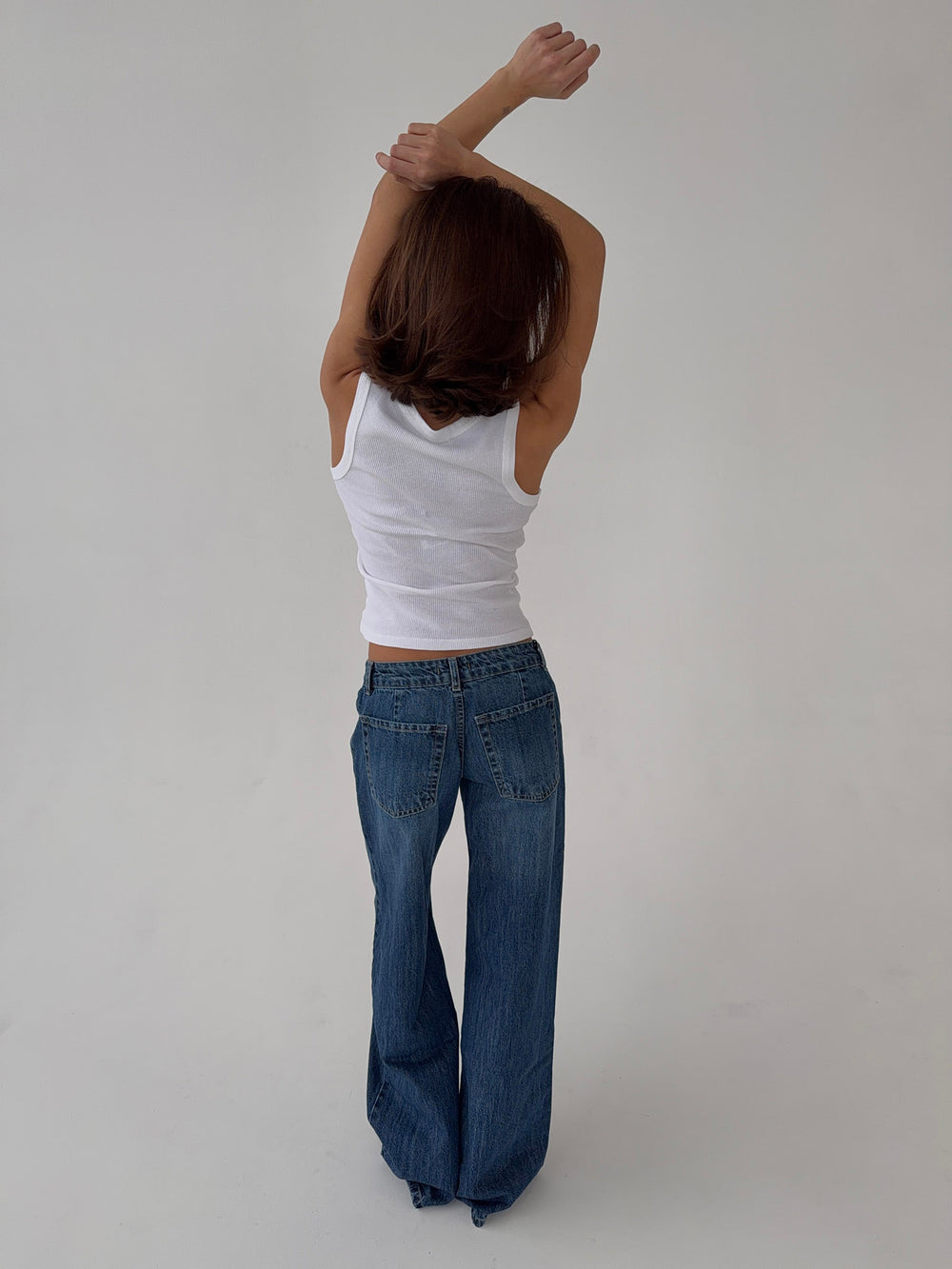 Floraline lavtaljede jeans - Blå denim