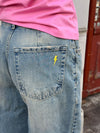 Alaia lavtaljede jeans med lyndetalje - Lys denim