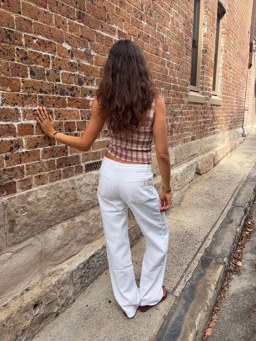 Alaia lavtaljede jeans med lyn detalje - Hvid denim