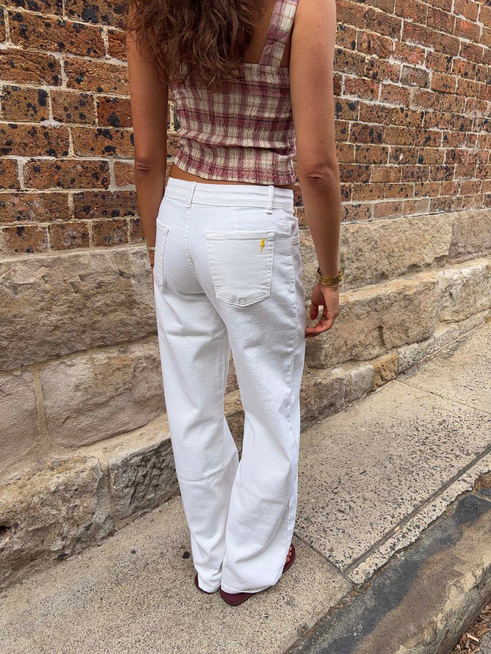 Alaia lavtaljede jeans med lyn detalje - Hvid denim