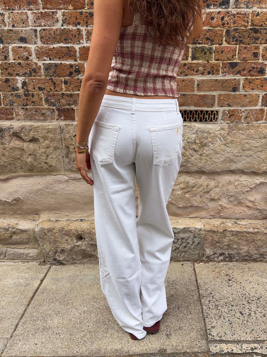 Alaia lavtaljede jeans med lyn detalje - Hvid denim