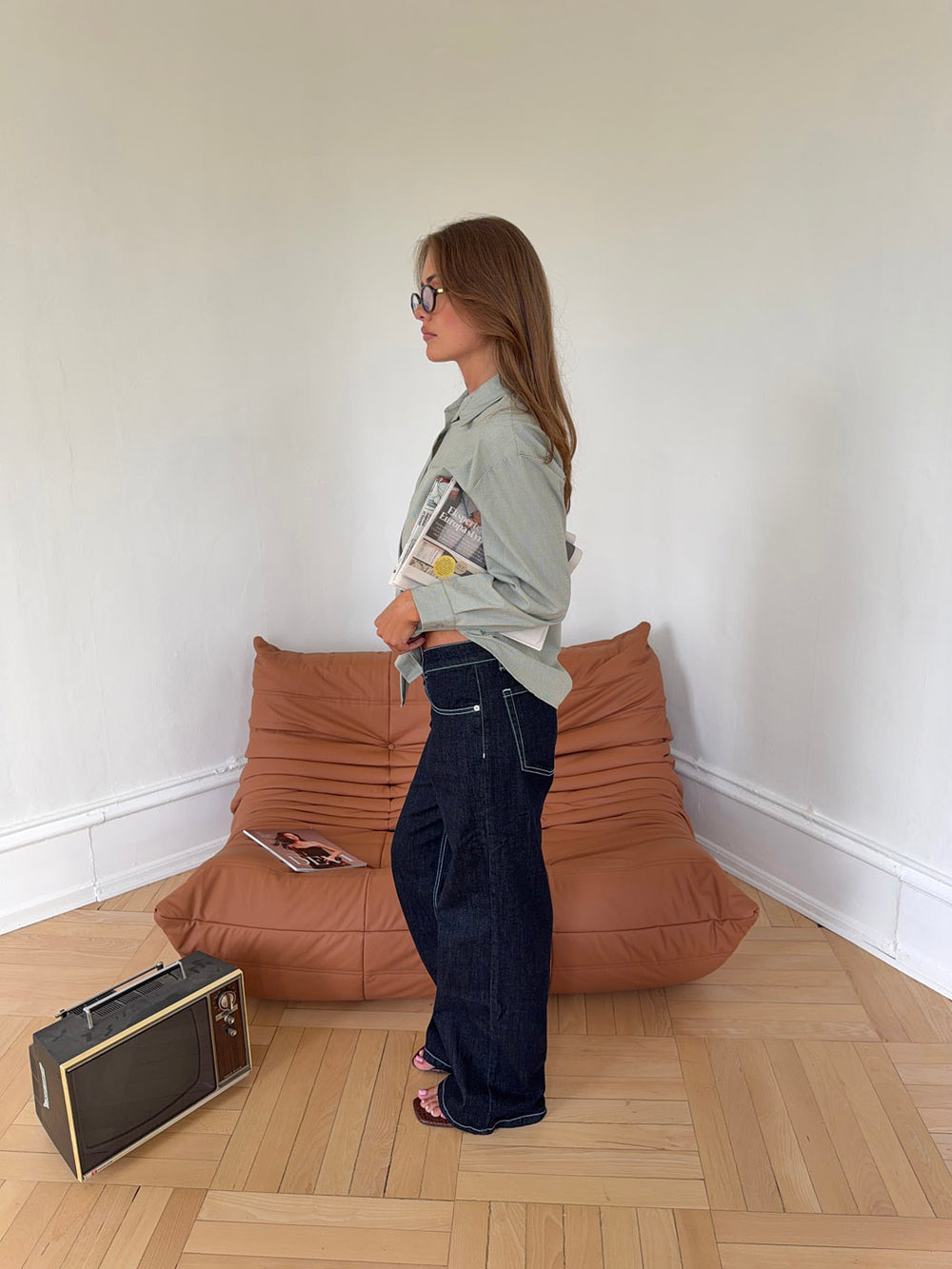 Floraline lavtaljede jeans - Mørk denim
