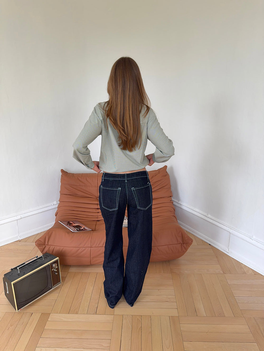 Floraline lavtaljede jeans - Mørk denim