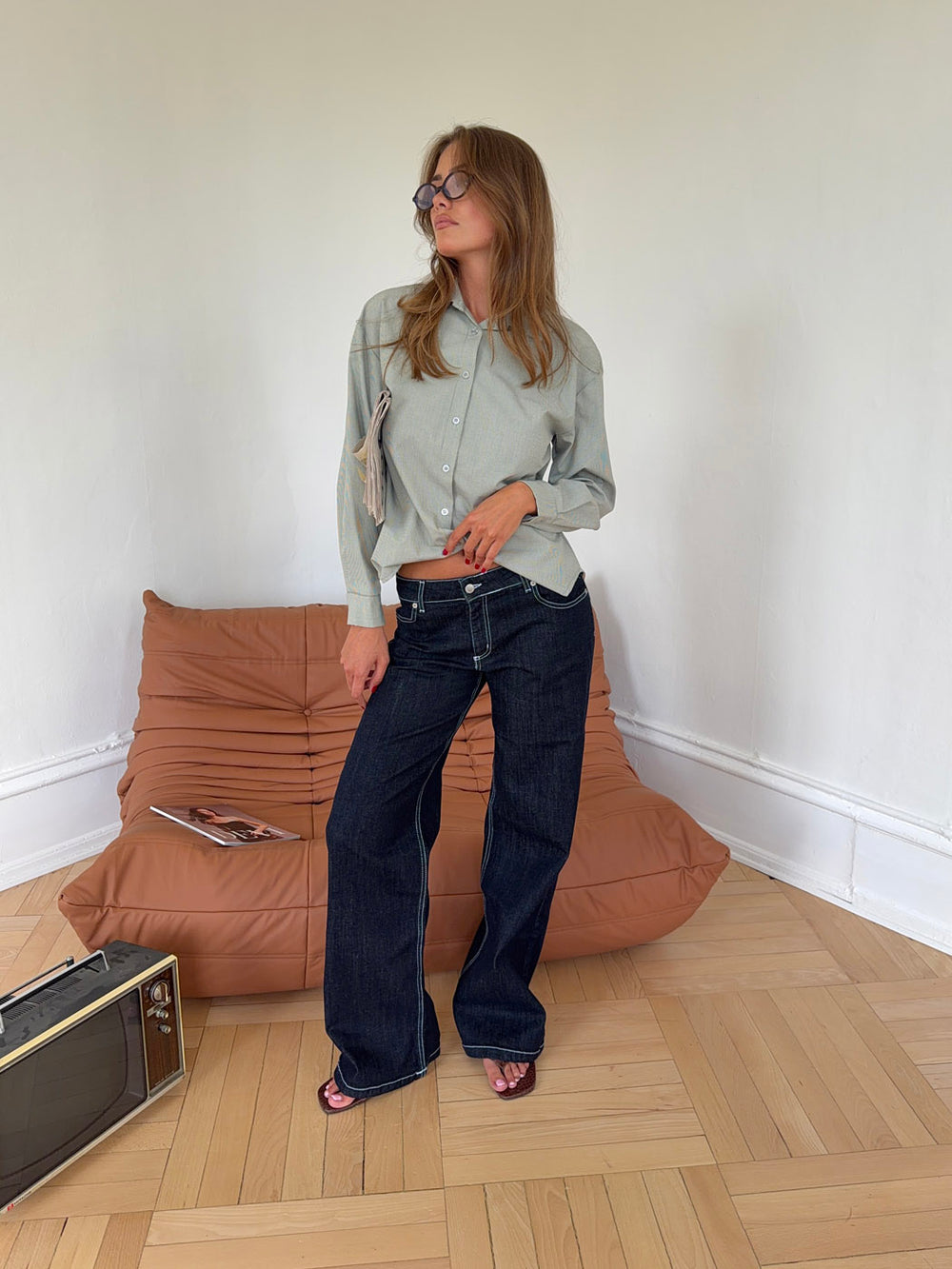 Floraline lavtaljede jeans - Mørk denim