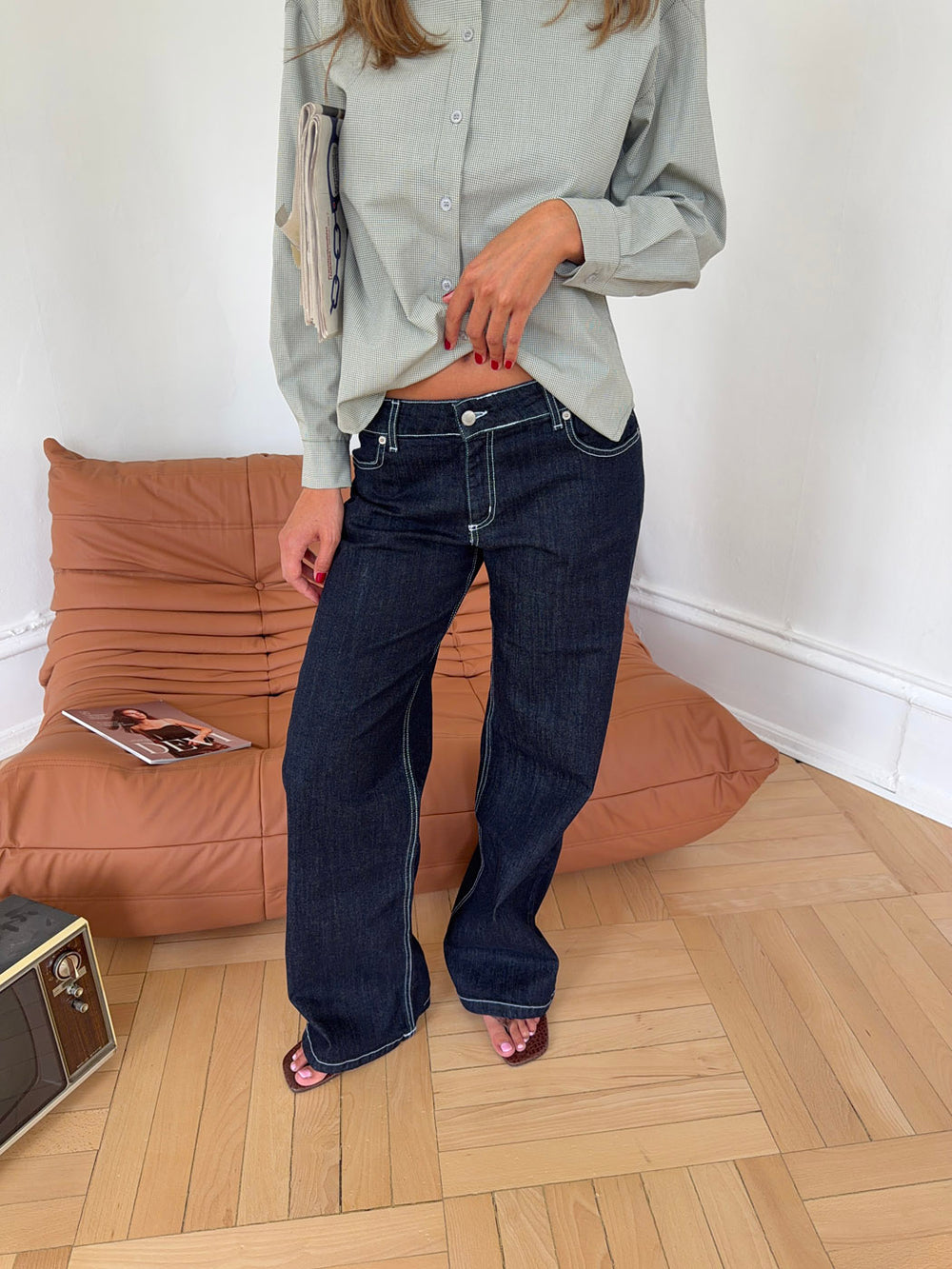 Floraline lavtaljede jeans - Mørk denim