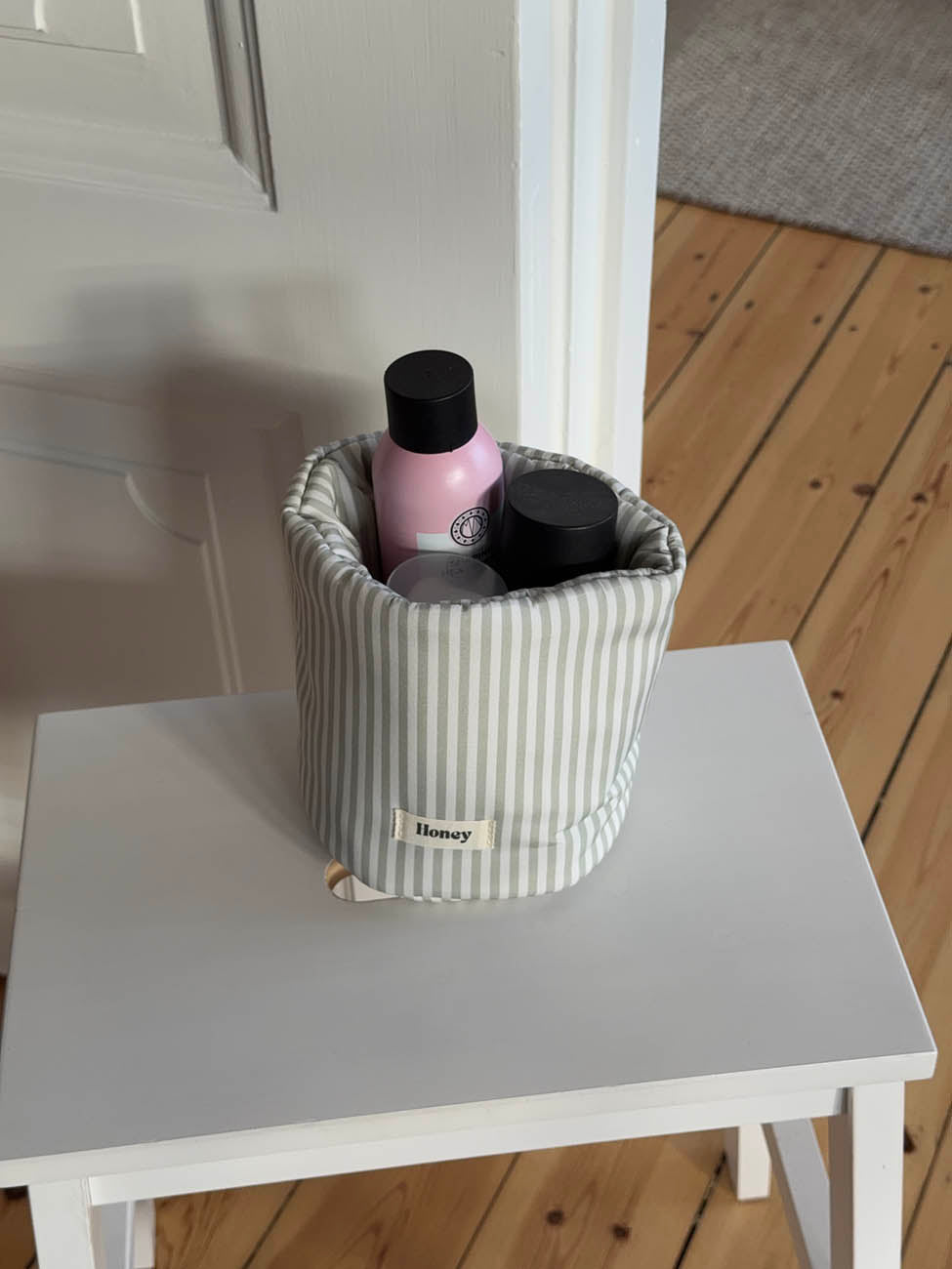 Honey lille opbevaring med striber -Hvid/grøn