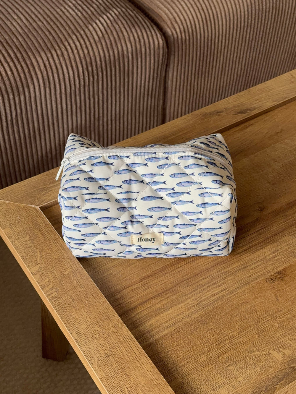 Honey lille toilettaske med fiskemønster - Hvid/blå