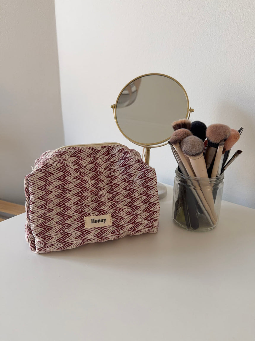 Honey lille toilettaske med mønster - Beige/rød