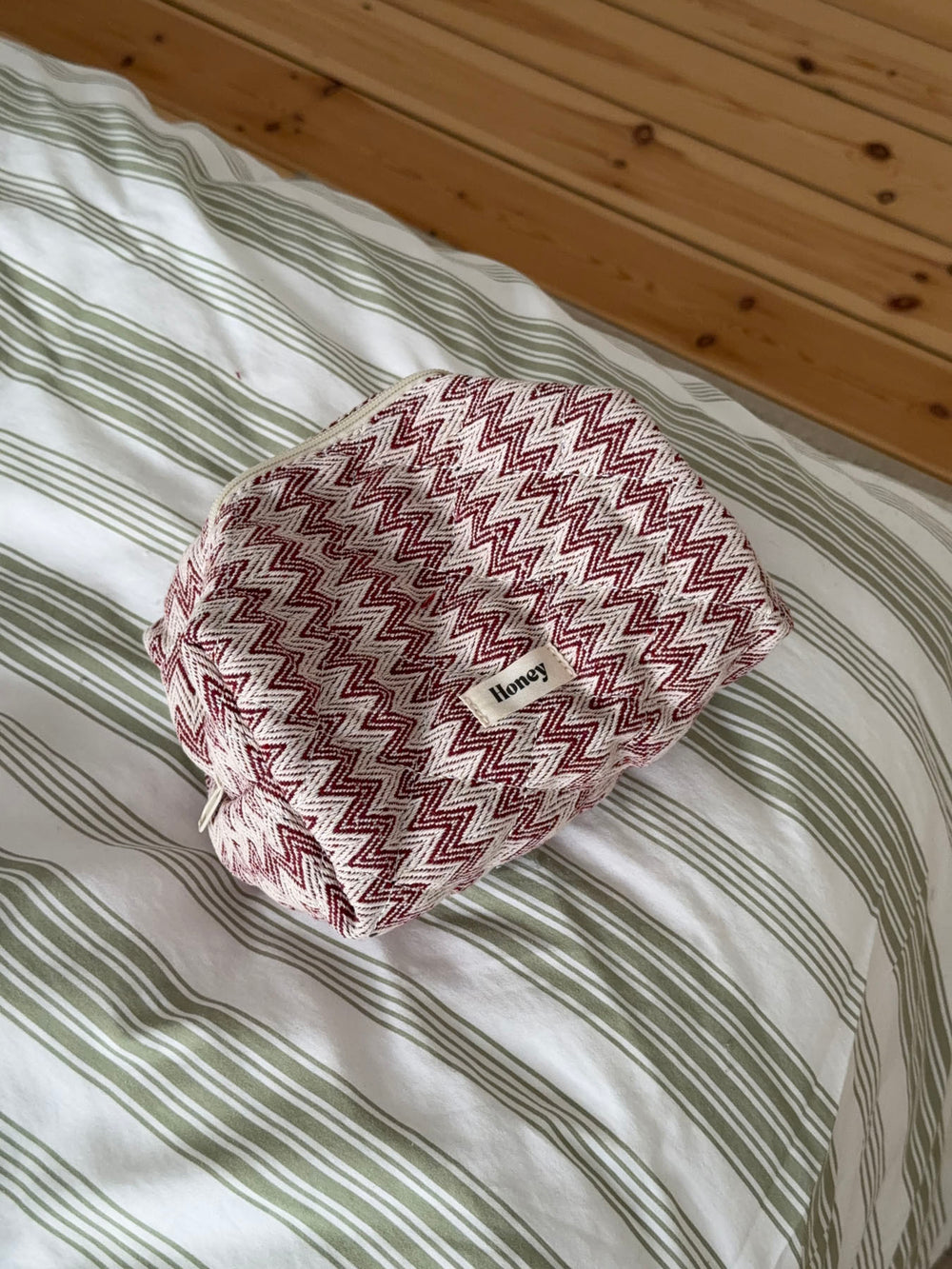 Honey lille toilettaske med mønster - Beige/rød